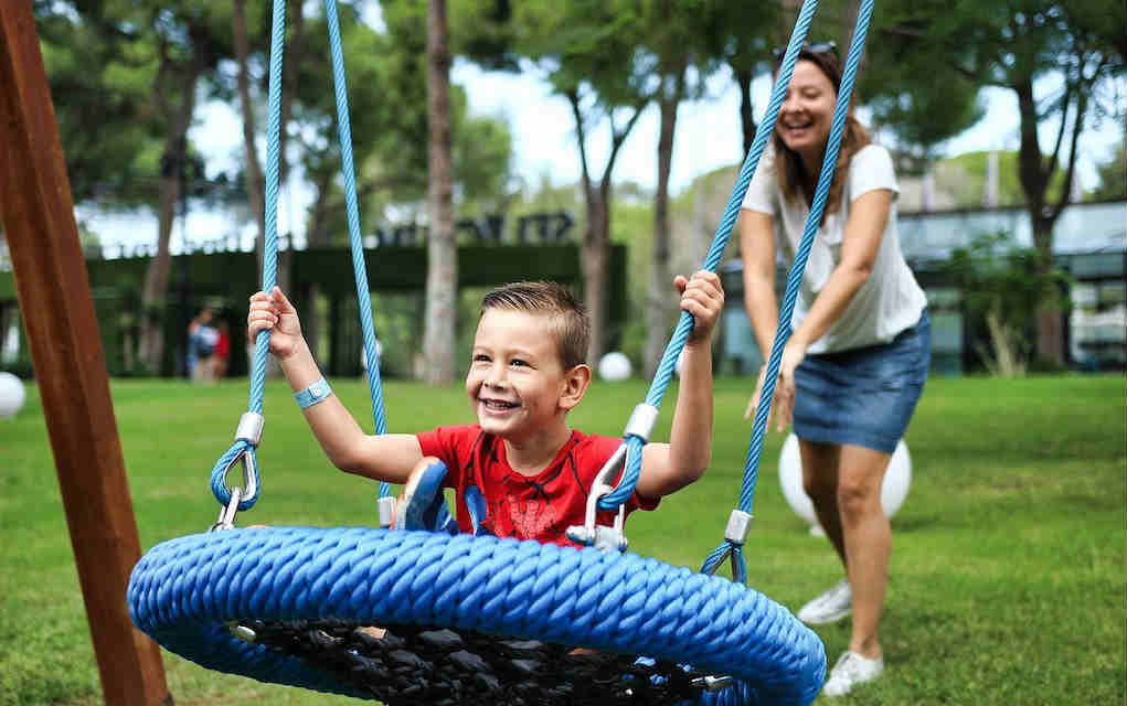 mother and son playing