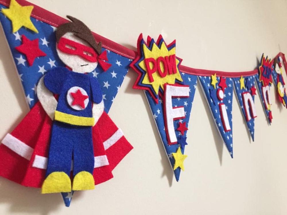 Superhero bunting from etsy Superhero inspired kids bedroom ideas