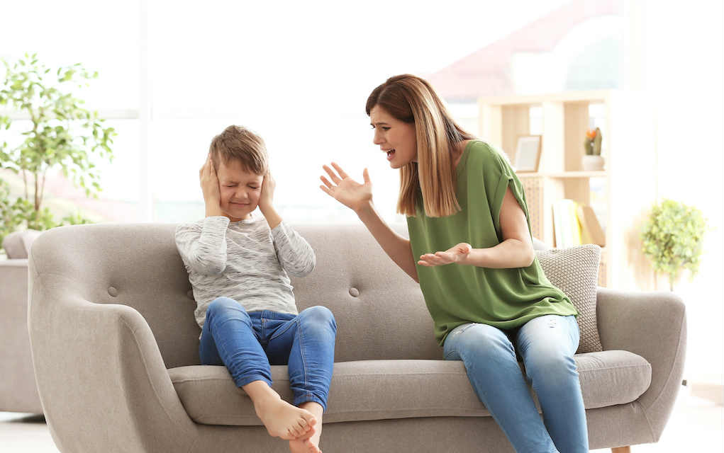 Mother yelling at son