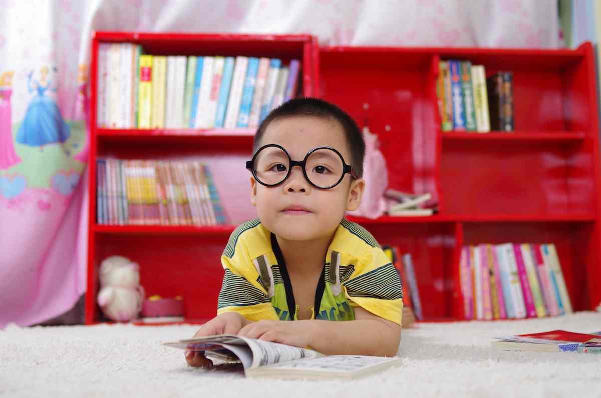 child in library