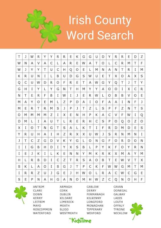 Irish County Word Search - Mykidstime