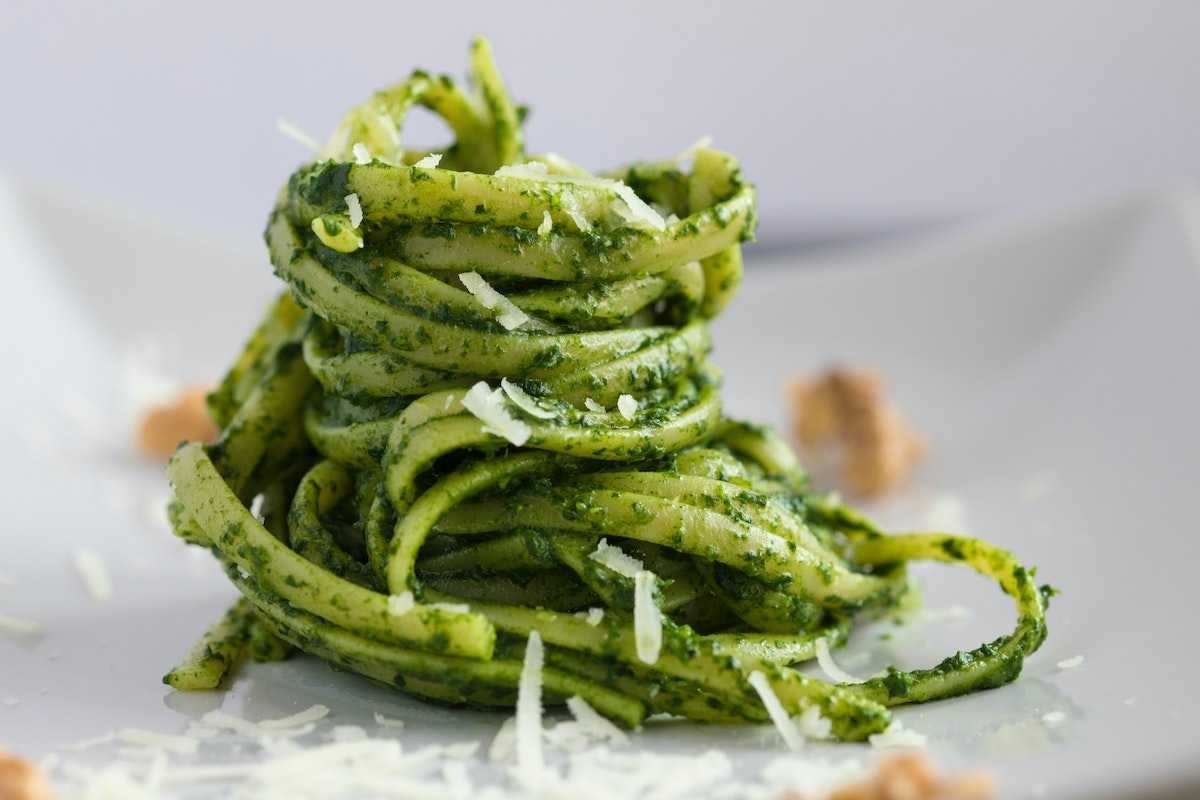 Nutritious family meals pasta with pesto